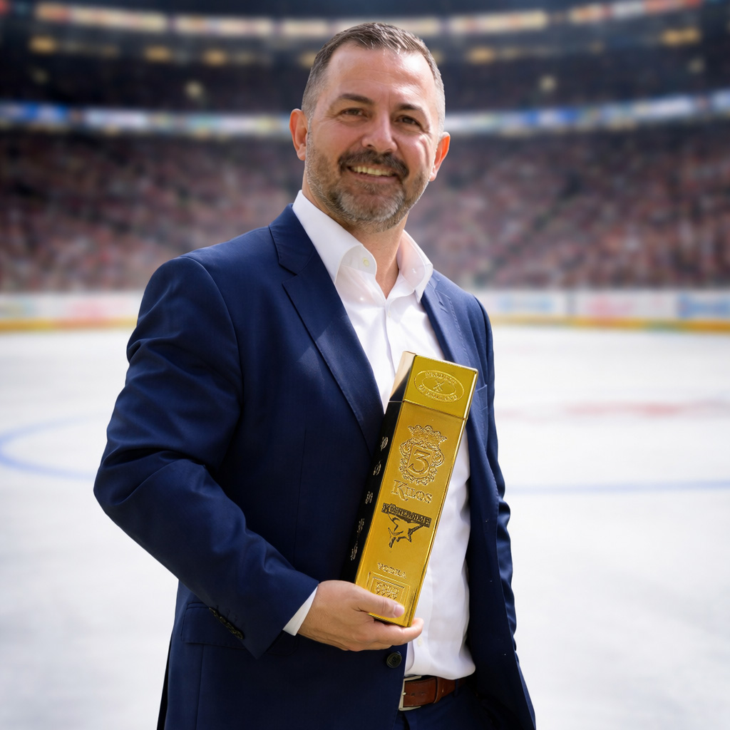 Stefano Straberg präsentiert 3 Kilos Vodka in der Limited Edition "Kölner Haie"